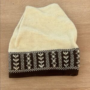 Cream and Brown Knit Beanie Hat